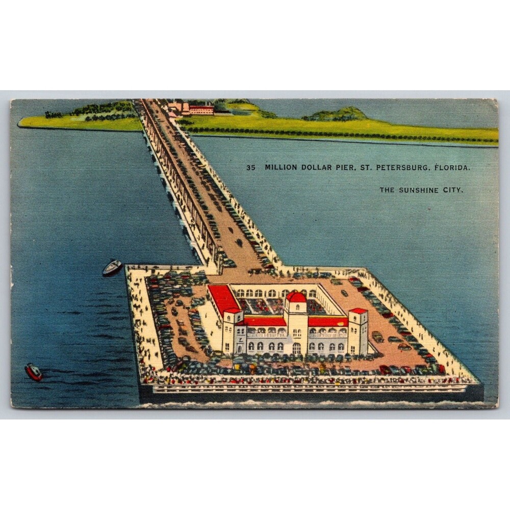 Vintage Linen Postcard Million Dollar Pier St Pertersburg FL Hartman Card Co